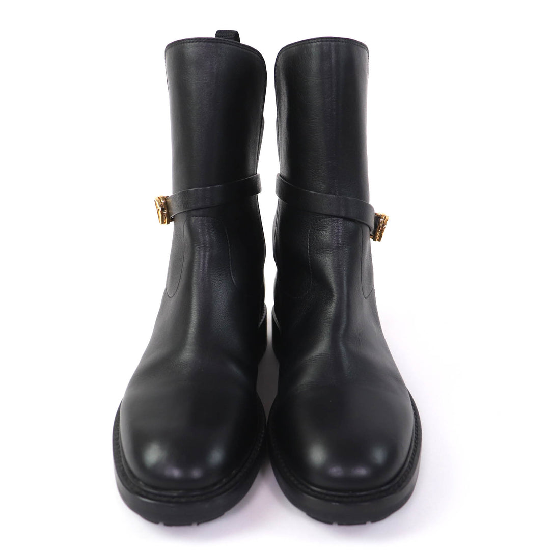 美品☆Christian Dior クリスチャンディオール EMPREINTE レザー ショートブーツ ブラック ゴールド金具 38 イタリア製 レディース
