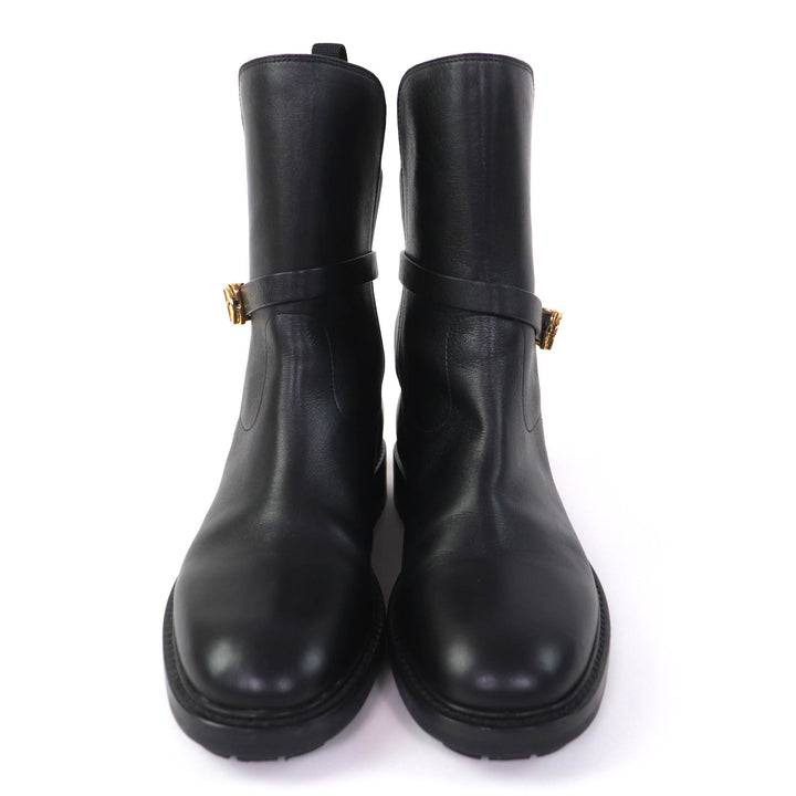 美品☆Christian Dior クリスチャンディオール EMPREINTE レザー ショートブーツ ブラック ゴールド金具 38 イタリア製 レディース