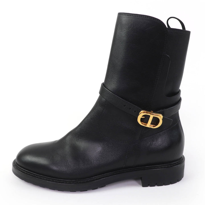 美品☆Christian Dior クリスチャンディオール EMPREINTE レザー ショートブーツ ブラック ゴールド金具 38 イタリア製 レディース