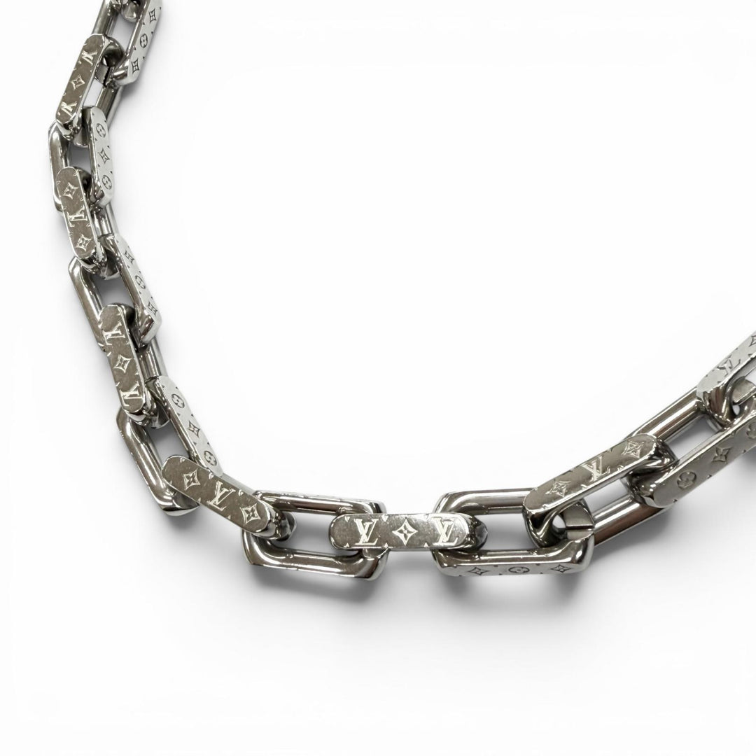 美品▼LOUIS VUITTON ルイヴィトン M00307 コリエ チェーン モノグラム ネックレス シルバー 伊製 メンズ アクセサリー 箱・保存袋付き