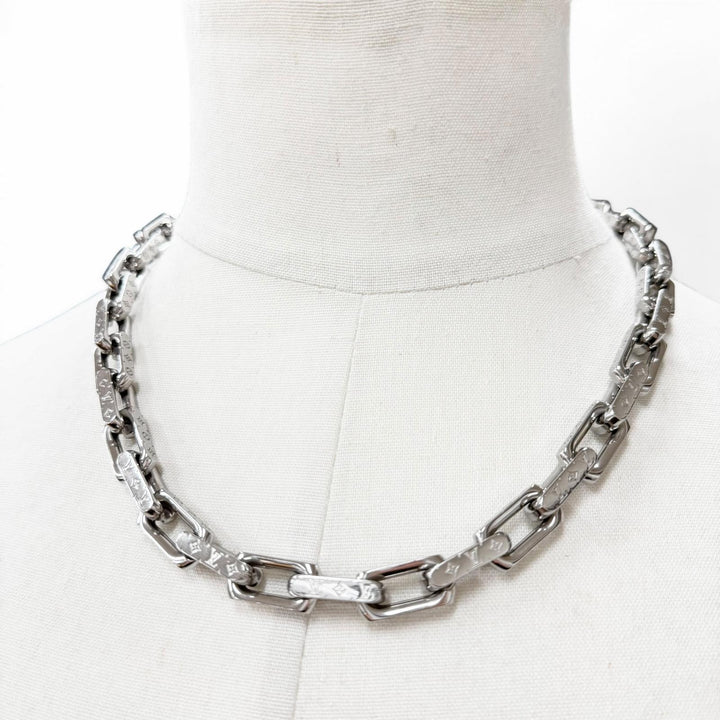 美品▼LOUIS VUITTON ルイヴィトン M00307 コリエ チェーン モノグラム ネックレス シルバー 伊製 メンズ アクセサリー 箱・保存袋付き