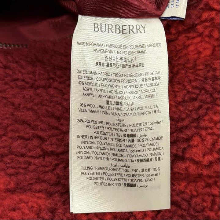 極美品★BURBERRY バーバリー 8077407 ウール混 リバーシブル チェック柄 ZIP UP ボア ジャケット レッド ボルドー 34 正規品 レディース