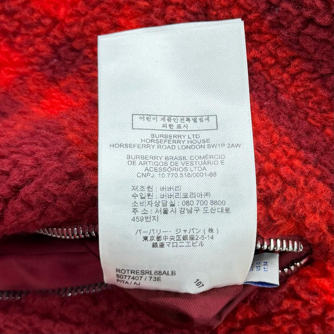 極美品★BURBERRY バーバリー 8077407 ウール混 リバーシブル チェック柄 ZIP UP ボア ジャケット レッド ボルドー 34 正規品 レディース