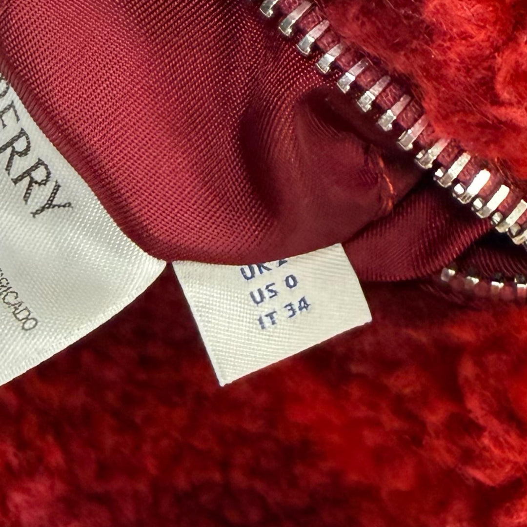 極美品★BURBERRY バーバリー 8077407 ウール混 リバーシブル チェック柄 ZIP UP ボア ジャケット レッド ボルドー 34 正規品 レディース