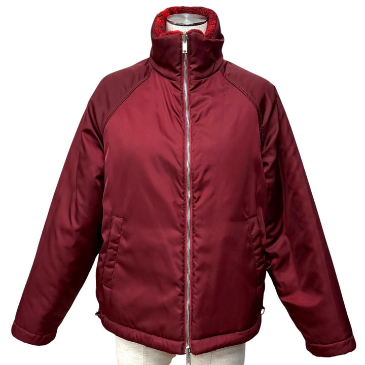 極美品★BURBERRY バーバリー 8077407 ウール混 リバーシブル チェック柄 ZIP UP ボア ジャケット レッド ボルドー 34 正規品 レディース