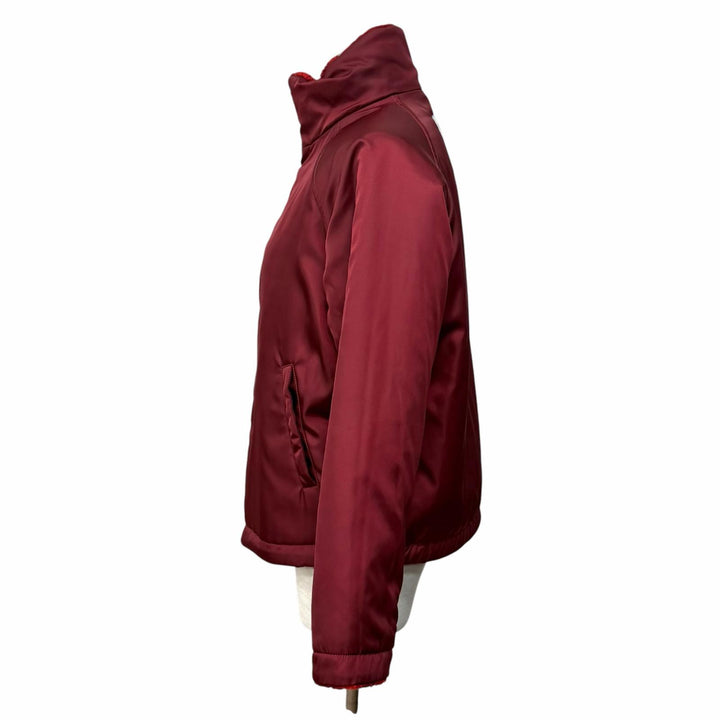 極美品★BURBERRY バーバリー 8077407 ウール混 リバーシブル チェック柄 ZIP UP ボア ジャケット レッド ボルドー 34 正規品 レディース