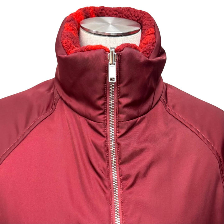 極美品★BURBERRY バーバリー 8077407 ウール混 リバーシブル チェック柄 ZIP UP ボア ジャケット レッド ボルドー 34 正規品 レディース