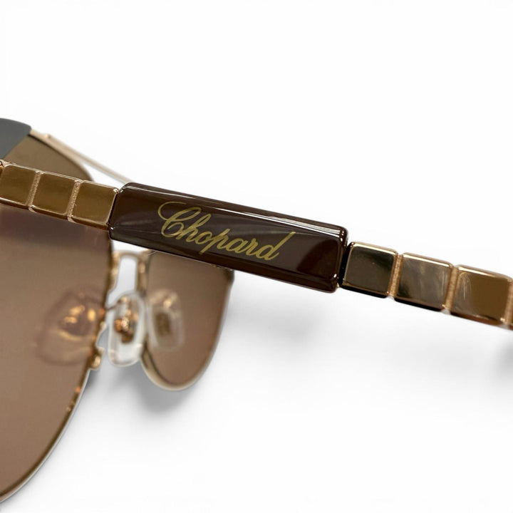 極美品▼Chopard ショパール SCHC40 アイスキューブ ツーブリッジ アイウェア サングラス ピンクゴールド クリアブラウン 57□17 箱付き