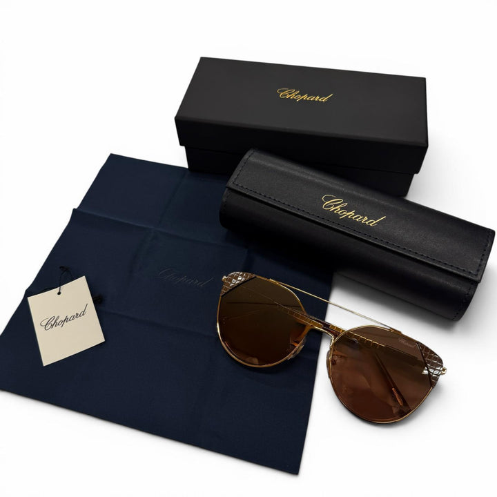 極美品▼Chopard ショパール SCHC40 アイスキューブ ツーブリッジ アイウェア サングラス ピンクゴールド クリアブラウン 57□17 箱付き