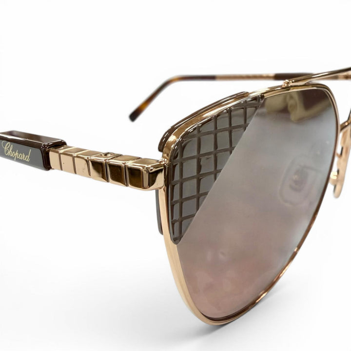 極美品▼Chopard ショパール SCHC40 アイスキューブ ツーブリッジ アイウェア サングラス ピンクゴールド クリアブラウン 57□17 箱付き