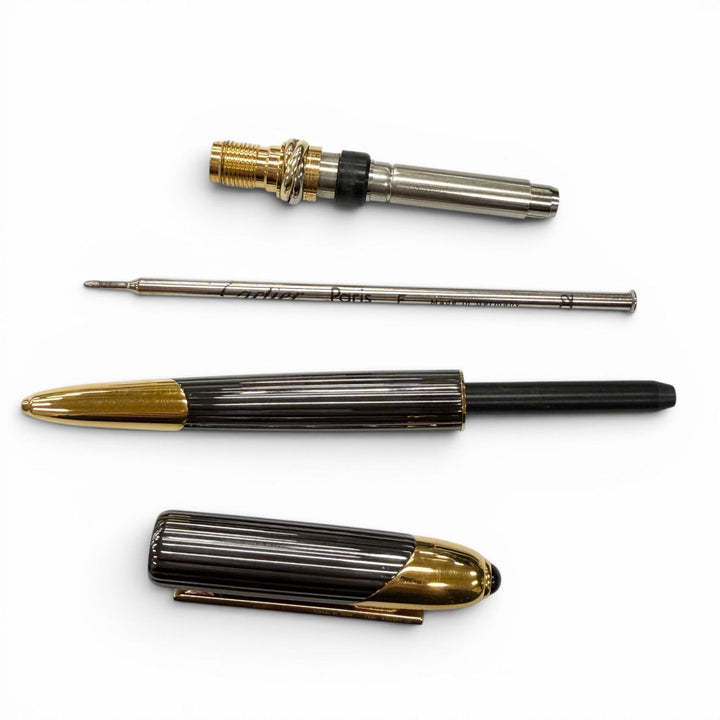 良品▼Cartier カルティエ クーガードゥカルティエ トリニティ カラーストーン ツイスト式 ボールペン ブラック ゴールド 筆記確認済み