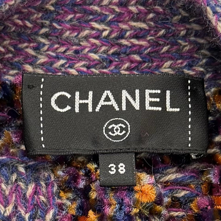 極美品★CHANEL シャネル P73870 アルパカ混 ラインストーンココボタン 厚手 Vネック ニット カーディガン パープル系 38 伊製 正規品