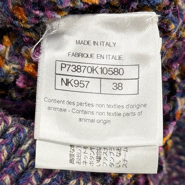 極美品★CHANEL シャネル P73870 アルパカ混 ラインストーンココボタン 厚手 Vネック ニット カーディガン パープル系 38 伊製 正規品