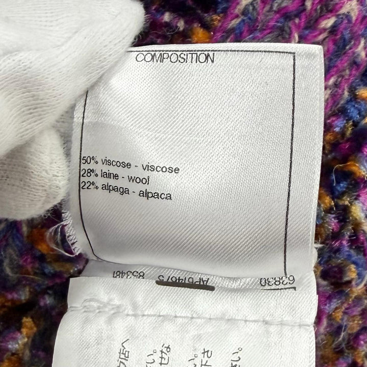極美品★CHANEL シャネル P73870 アルパカ混 ラインストーンココボタン 厚手 Vネック ニット カーディガン パープル系 38 伊製 正規品