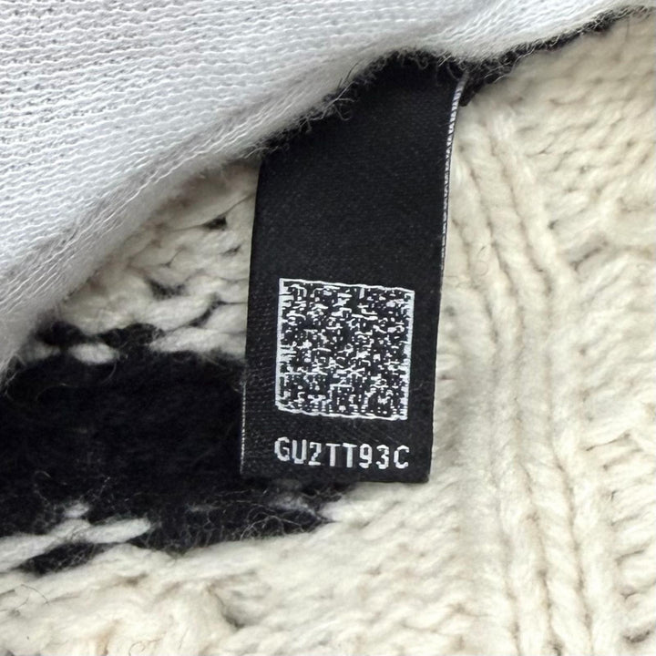 極美品★CHANEL シャネル P74123 ラインストーンココ金具 鍵編み Vネック カシミヤ セーター オフホワイト ブラック 42 伊製 正規品