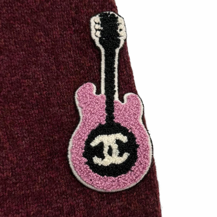 極美品★CHANEL シャネル P77562 ココマーク ギターワッペン付 クルーネック 長袖 カシミヤ ニット ボルドー 38 イタリア製 正規品