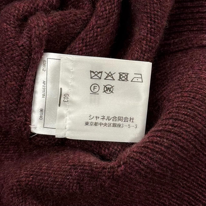 極美品★CHANEL シャネル P77562 ココマーク ギターワッペン付 クルーネック 長袖 カシミヤ ニット ボルドー 38 イタリア製 正規品
