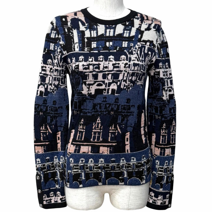 極美品★CHANEL シャネル 21A P71031 カシミヤ シルク混 総柄 ラメ サイドZIP 長袖 ニット マルチ 36 イタリア製 正規品 レディース