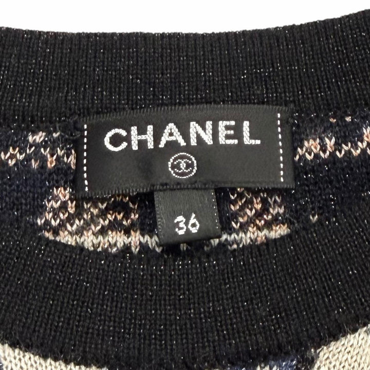 極美品★CHANEL シャネル 21A P71031 カシミヤ シルク混 総柄 ラメ サイドZIP 長袖 ニット マルチ 36 イタリア製 正規品 レディース