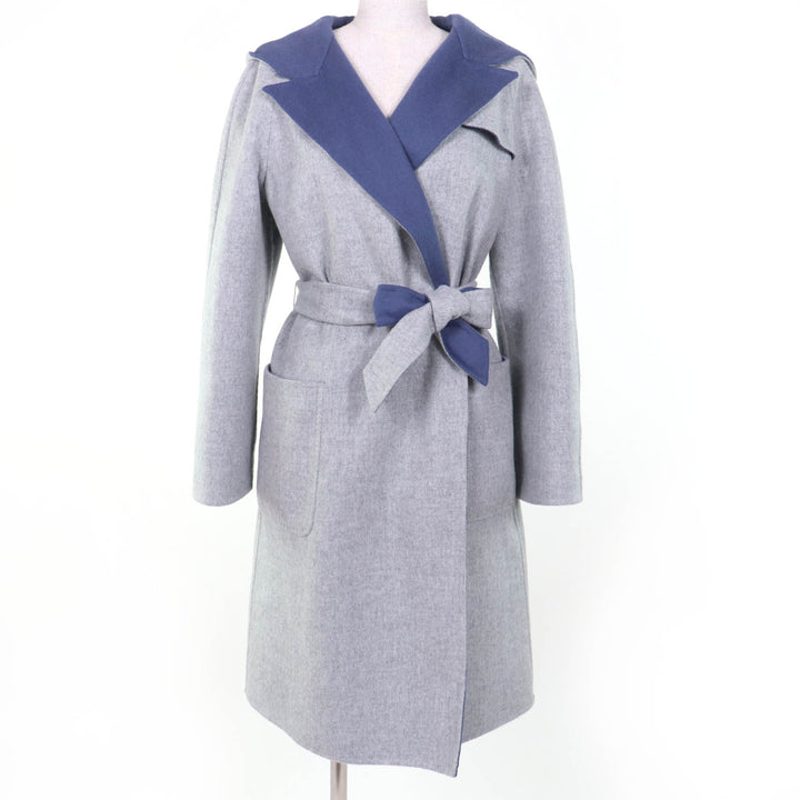 極美品☆Max Mara マックスマーラ 10110151 CUCITO A MANO アンゴラ混 白タグ リバーシブル ベルト付 コート グレー ブルー 40 正規品