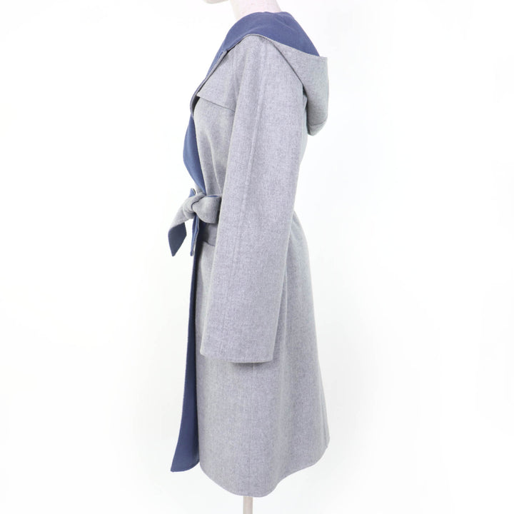 極美品☆Max Mara マックスマーラ 10110151 CUCITO A MANO アンゴラ混 白タグ リバーシブル ベルト付 コート グレー ブルー 40 正規品