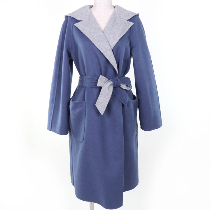 極美品☆Max Mara マックスマーラ 10110151 CUCITO A MANO アンゴラ混 白タグ リバーシブル ベルト付 コート グレー ブルー 40 正規品