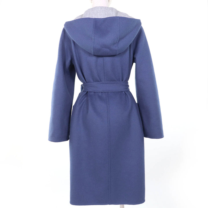 極美品☆Max Mara マックスマーラ 10110151 CUCITO A MANO アンゴラ混 白タグ リバーシブル ベルト付 コート グレー ブルー 40 正規品