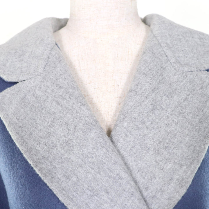 極美品☆Max Mara マックスマーラ 10110151 CUCITO A MANO アンゴラ混 白タグ リバーシブル ベルト付 コート グレー ブルー 40 正規品