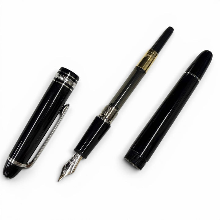 美品□MONTBLANC モンブラン マイスターシュテュック 145 クラシック プラチナライン ペン先14K Fニブ 万年筆 ブラック ドイツ製