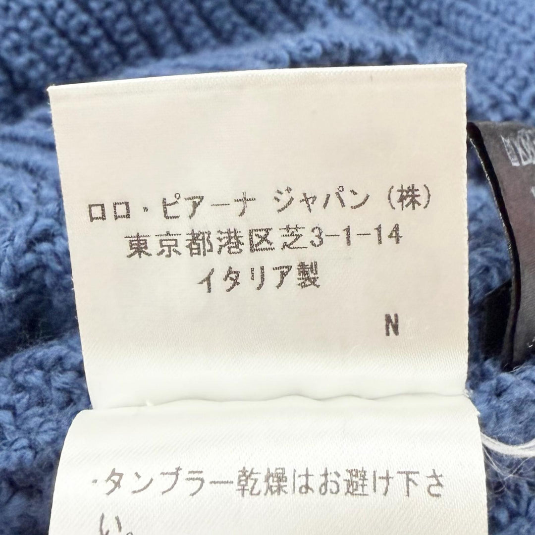美品□Loro Piana ロロピアーナ コットン100％ クルーネック ロングスリーブニット セーター ブルー 48 イタリア製 正規品 メンズ　