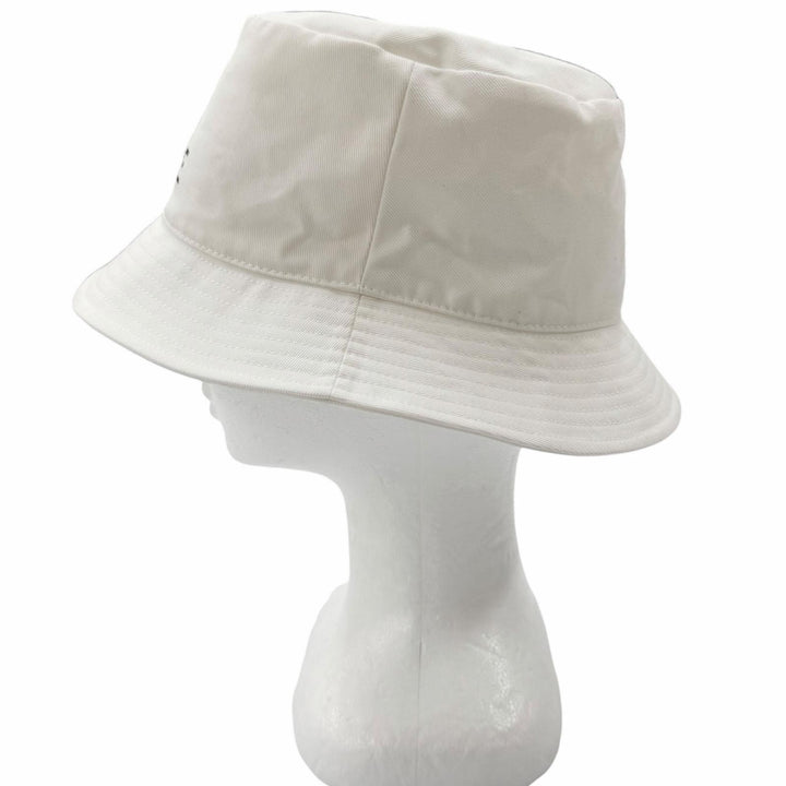 極美品□CELINE セリーヌ 2AU5B968P コットン100％ ロゴプリント 帽子 バケットハット ホワイト L フランス製 正規品 メンズ 保存袋付き