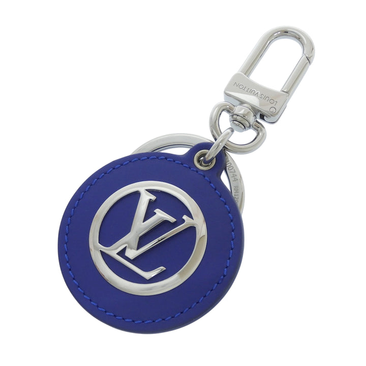 極美品▲LOUIS VUITTON ルイヴィトン M00744 ポルト クレ LV パデット サークル レザー キーリング バッグチャーム キーホルダー 青 伊製