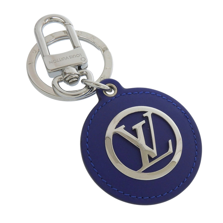 極美品▲LOUIS VUITTON ルイヴィトン M00744 ポルト クレ LV パデット サークル レザー キーリング バッグチャーム キーホルダー 青 伊製