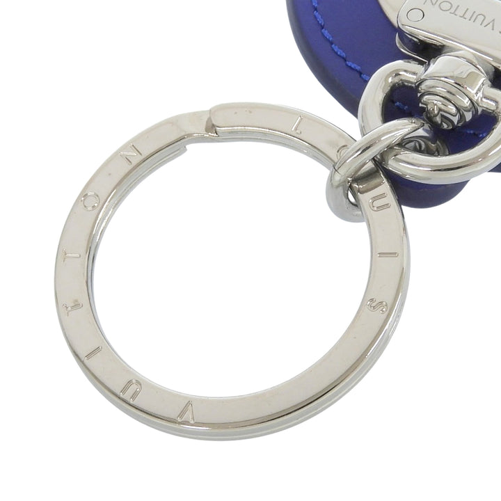極美品▲LOUIS VUITTON ルイヴィトン M00744 ポルト クレ LV パデット サークル レザー キーリング バッグチャーム キーホルダー 青 伊製