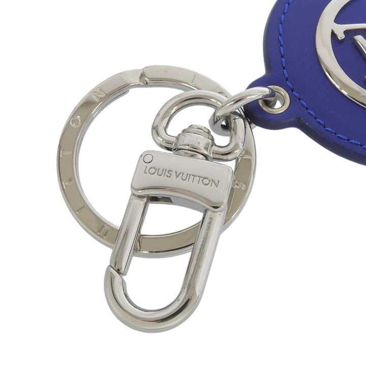 極美品▲LOUIS VUITTON ルイヴィトン M00744 ポルト クレ LV パデット サークル レザー キーリング バッグチャーム キーホルダー 青 伊製