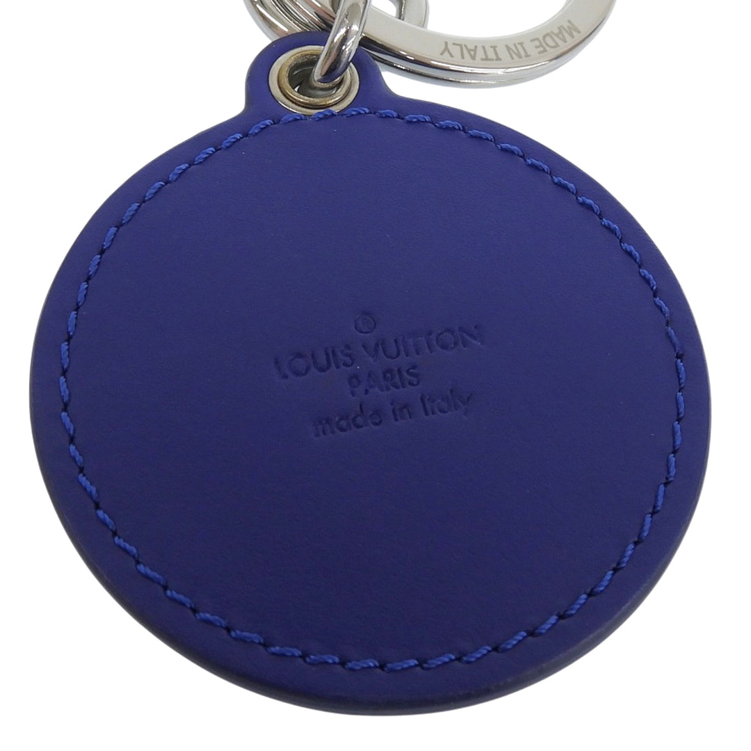 極美品▲LOUIS VUITTON ルイヴィトン M00744 ポルト クレ LV パデット サークル レザー キーリング バッグチャーム キーホルダー 青 伊製