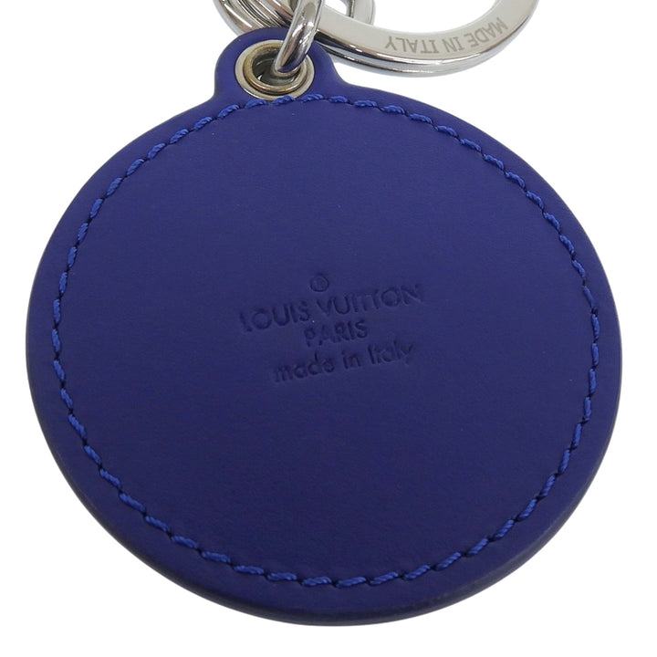極美品▲LOUIS VUITTON ルイヴィトン M00744 ポルト クレ LV パデット サークル レザー キーリング バッグチャーム キーホルダー 青 伊製