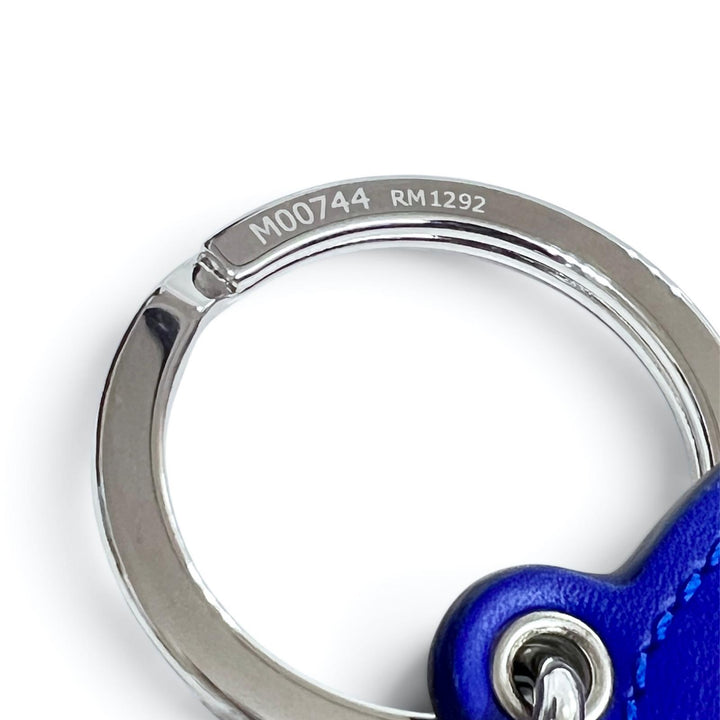 極美品▲LOUIS VUITTON ルイヴィトン M00744 ポルト クレ LV パデット サークル レザー キーリング バッグチャーム キーホルダー 青 伊製