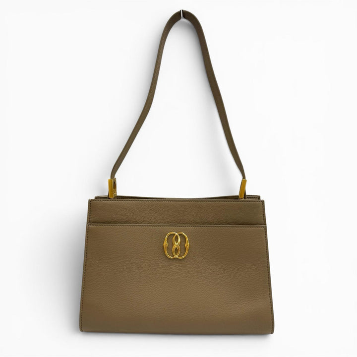 極美品★BALLY バリー TRAPEZE SOFT ゴールド金具付 レザー 2way ハンドバッグ ショルダーバッグ グレージュ イタリア製 保存袋付き