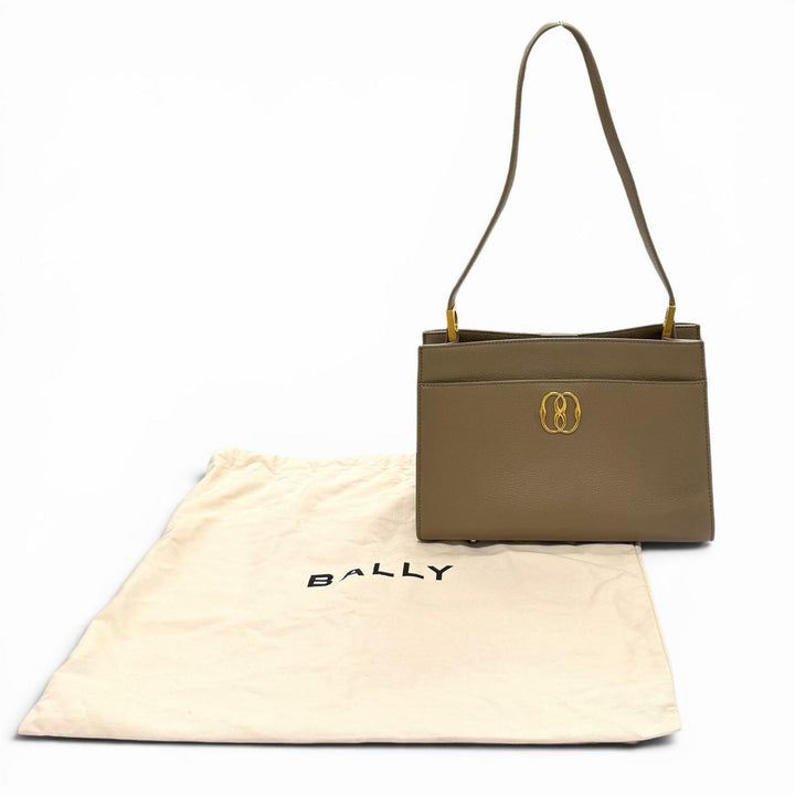 極美品★BALLY バリー TRAPEZE SOFT ゴールド金具付 レザー 2way ハンドバッグ ショルダーバッグ グレージュ イタリア製 保存袋付き