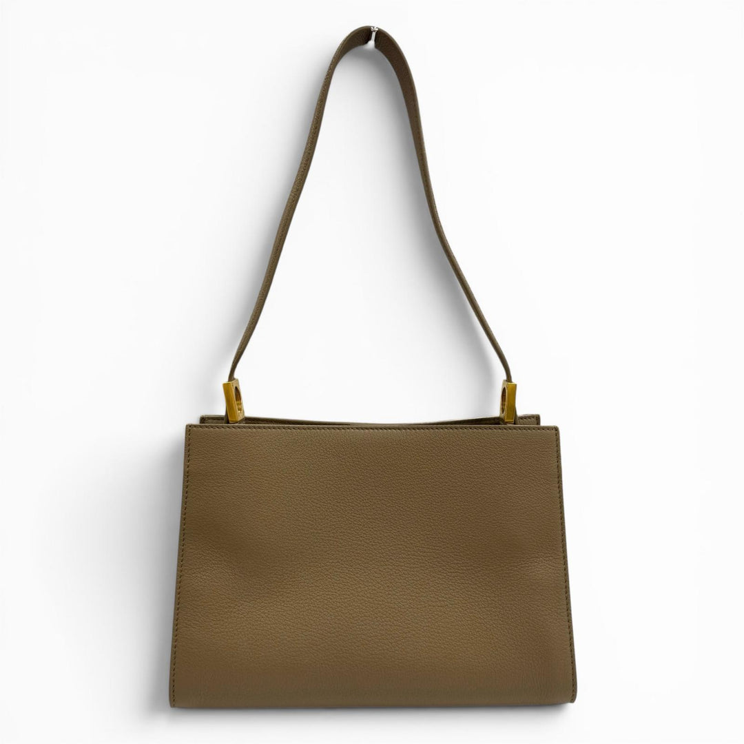 極美品★BALLY バリー TRAPEZE SOFT ゴールド金具付 レザー 2way ハンドバッグ ショルダーバッグ グレージュ イタリア製 保存袋付き