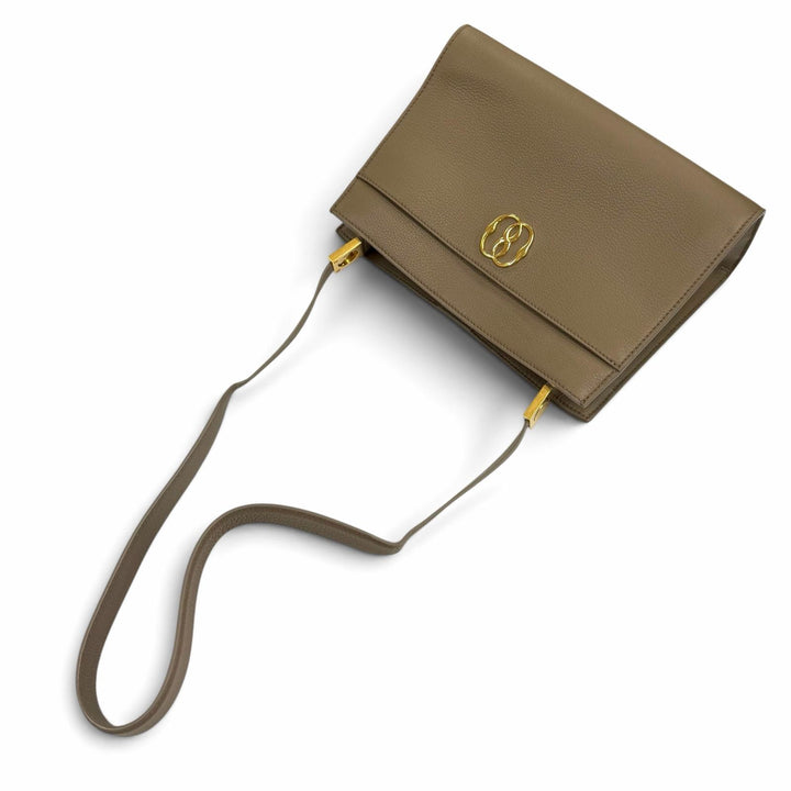 極美品★BALLY バリー TRAPEZE SOFT ゴールド金具付 レザー 2way ハンドバッグ ショルダーバッグ グレージュ イタリア製 保存袋付き