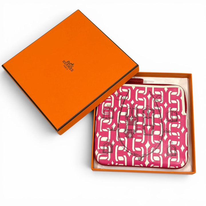 極美品★HERMES エルメス カレ ポケット ピンク ヴォースイフト ラウンドZIP ミニポーチ ポーチ D刻印 フランス製 レディース 箱付き