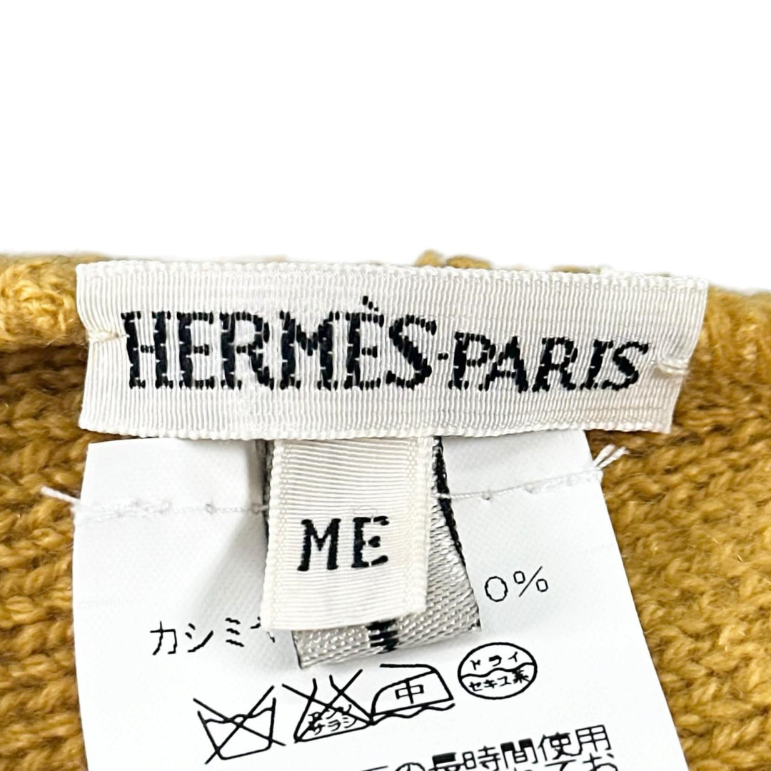 極美品▲HERMES エルメス カシミヤ100% マルジェラ期 Hロゴ ビーニー ニットキャップ マスタード ME イタリア製 正規品 レディース