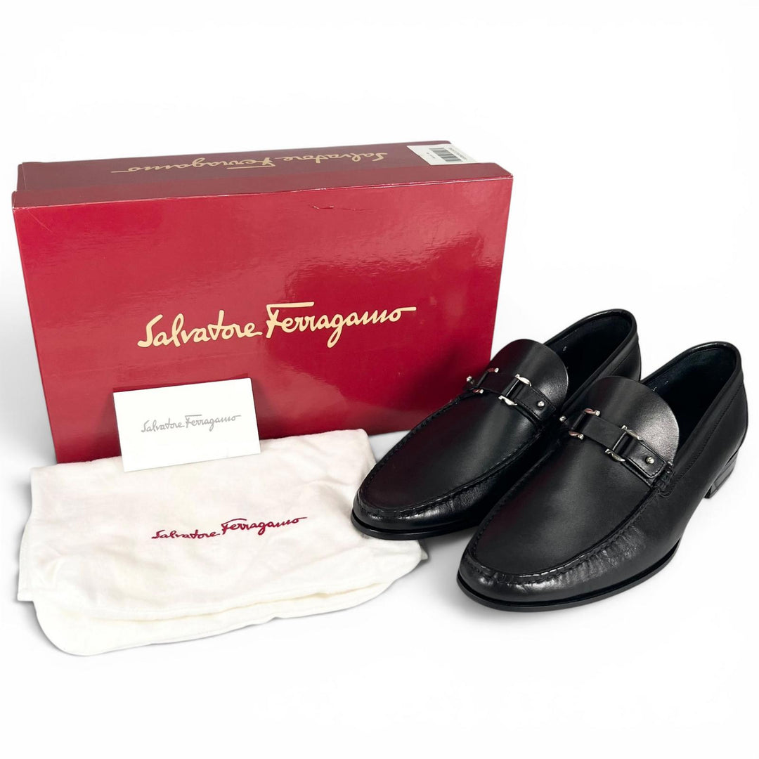 未使用品▲Salvatore Ferragamo サルヴァトーレフェラガモ COSTA ダブルガンチーニ ローファー ブラック 8EE 伊製 メンズ 箱・保存袋付き
