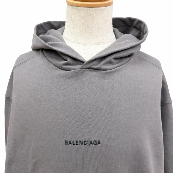 極美品□BALENCIAGA バレンシアガ 600583 ロゴ刺繍 エンブロイダリー プルオーバー スウェットパーカー フーディー グレー M 正規品　