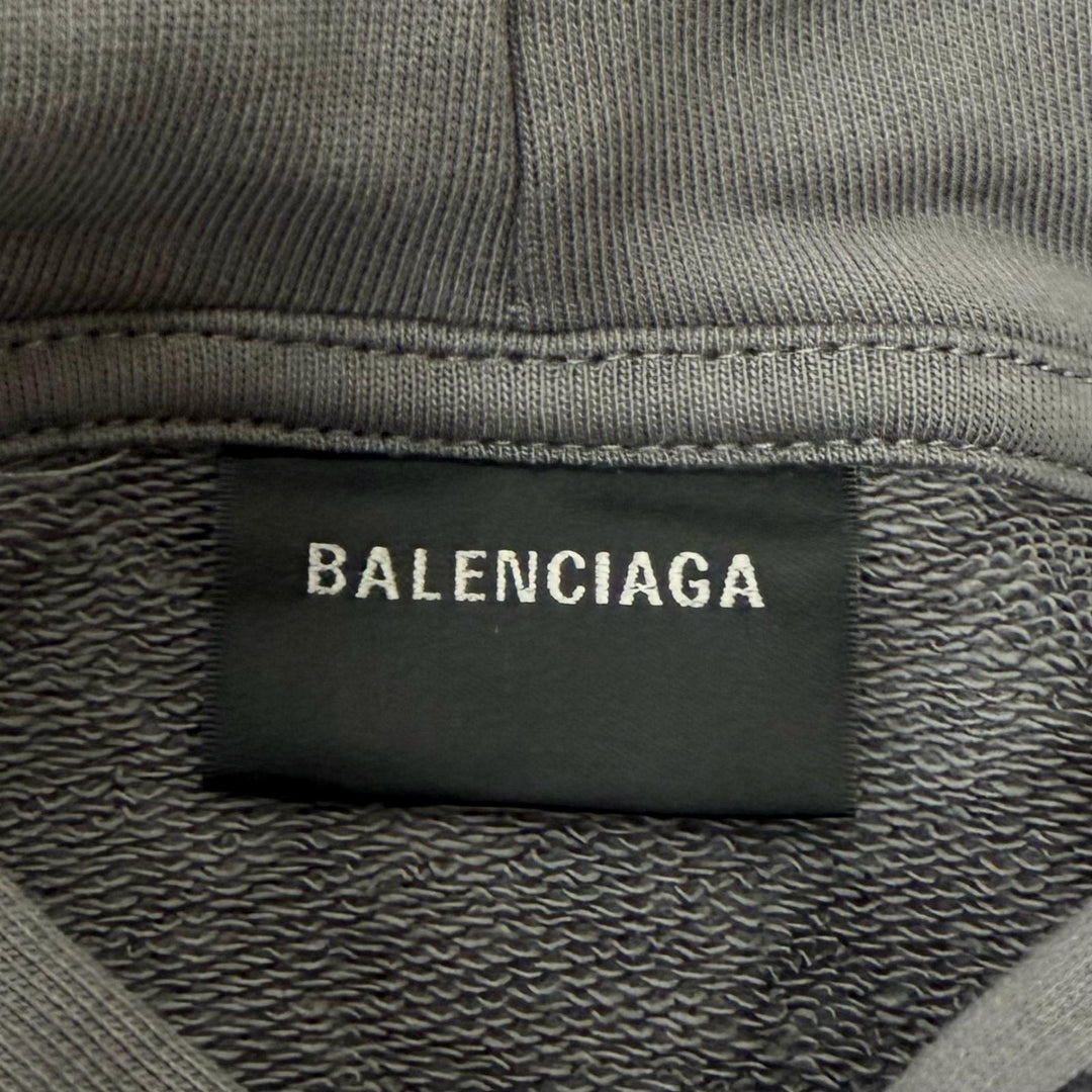 極美品□BALENCIAGA バレンシアガ 600583 ロゴ刺繍 エンブロイダリー プルオーバー スウェットパーカー フーディー グレー M 正規品　