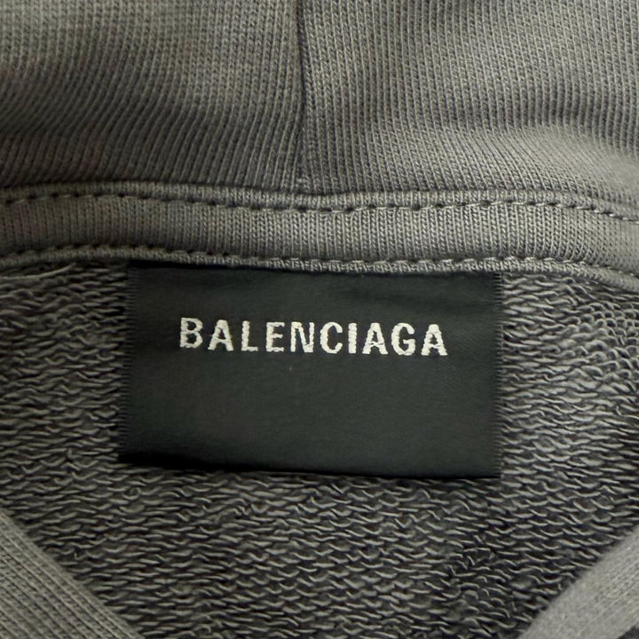 極美品□BALENCIAGA バレンシアガ 600583 ロゴ刺繍 エンブロイダリー プルオーバー スウェットパーカー フーディー グレー M 正規品　