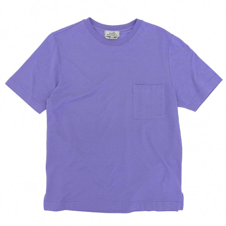 未使用品▲HERMES エルメス Hロゴ刺繍 胸ポケット クルーネック ショートスリーブ 半袖Ｔシャツ パープル系 M イタリア製 正規品 メンズ