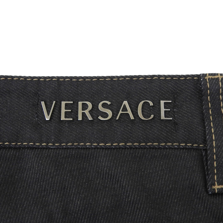 【ドンドン見直し】極美品▲VERSACE ヴェルサーチ メデューサボタン ロゴ金具 コットン100％ ブラックデニムパンツ 31 正規品